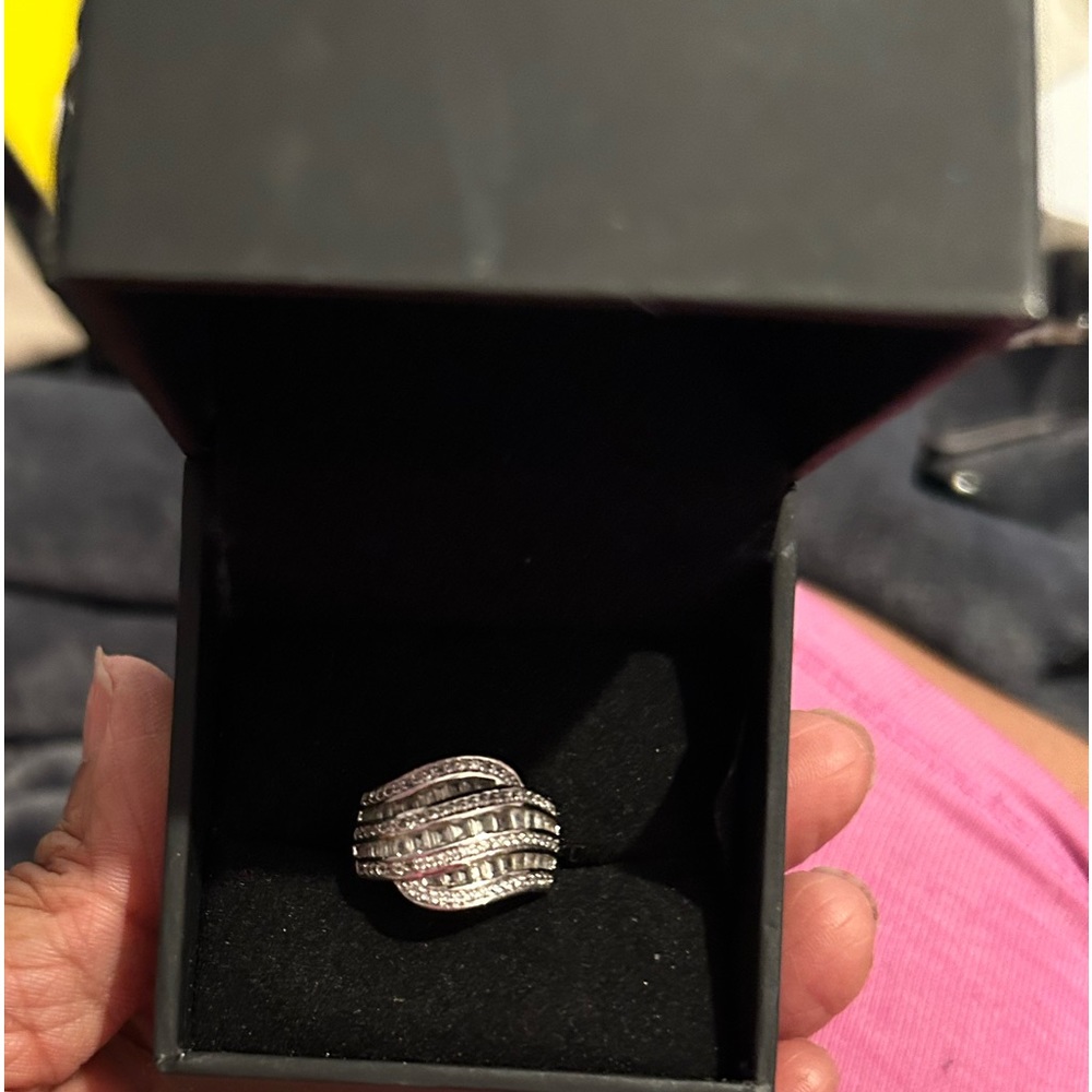 White Lab-Created Sapphire Ring Baguette/Round Sterling Silver by Kay’s Jewelers - Picture 2 of 5